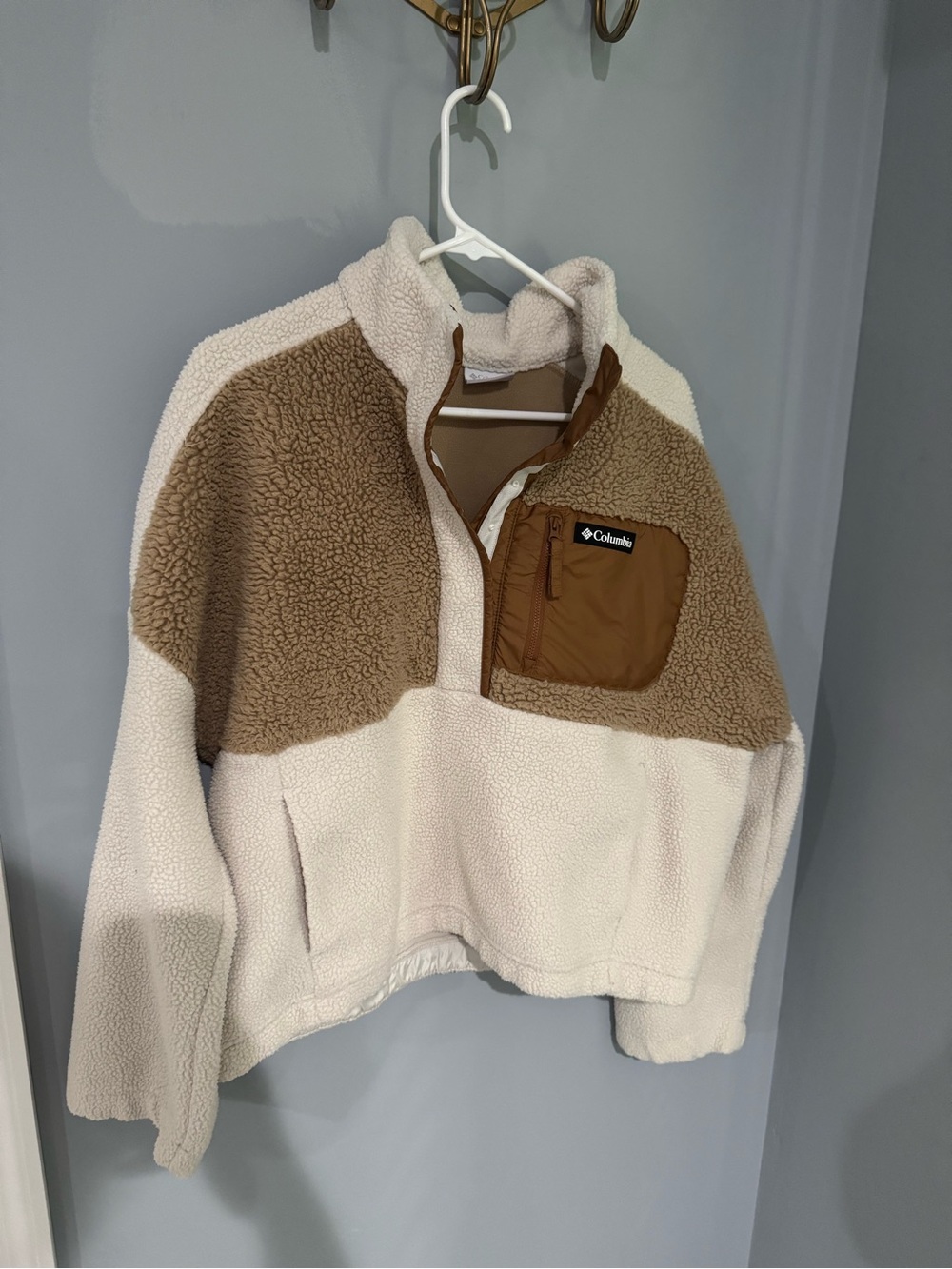 Columbia Helvetia Cropped Sherpa Fleece Pullover Cream Brown XL Women